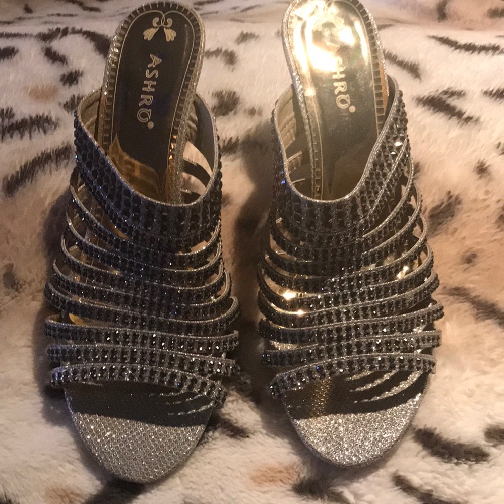 Silver studded wedge heels